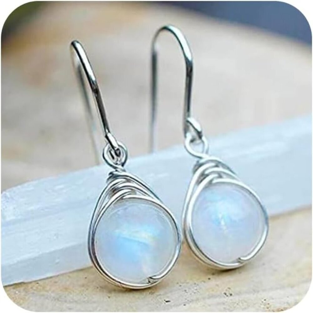 Moonstone Drop Dangle Earrings Sterling Silver Copper Turquoise Women